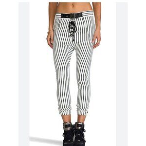 One Teaspoon Babylon Jogger Women XS Black White Stripe Belted Tie Stretch Pants